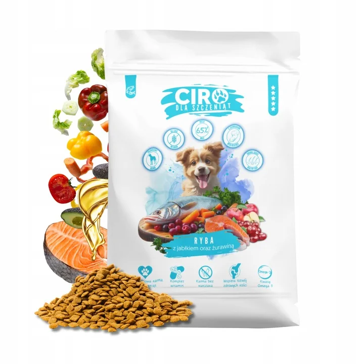 karma sucha dla szczeniąt, karma dla psa 5 kg, karma ryba dla psa, karma z żurawiną dla psa, karma dla szczeniąt wszystkich ras, zdrowa karma dla psa, karma premium dla szczeniąt Białko z ryby Jabłko Żurawina Dla wszystkich szczeniąt